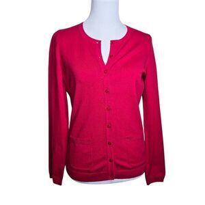 Talbots Raspberry Red Pima Cotton Blend Button Front Cardigan Sweater Small
